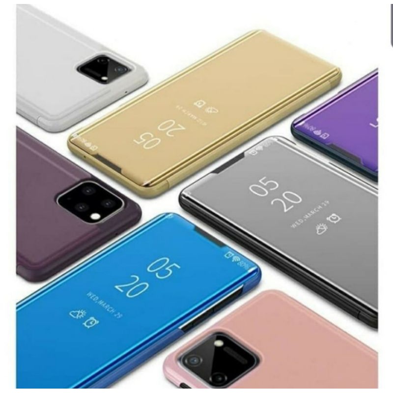 Realme C11 flip cover miror clear view wallet casing dompet