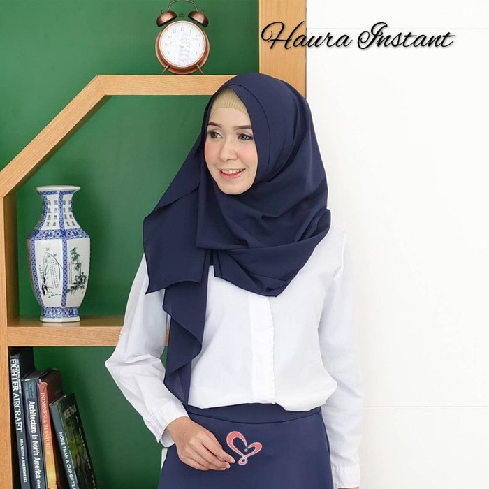 Jilbab Hijab Kerudung Pashmina Instant Instan Non Pet 2 Lubang Haura _hijab instant