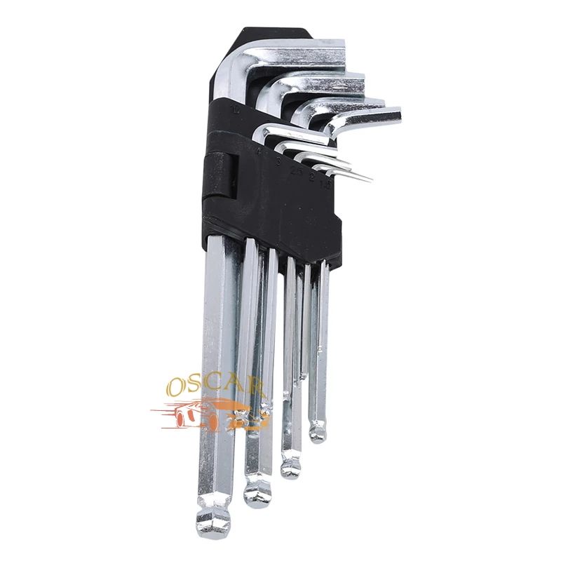 Kunci L Panjang Set 9 PCS Ujung Bulat Hex Key Wrench Huidi Tools Pas Ukuran 1,5 2 3 4 5 6 8 10 mm