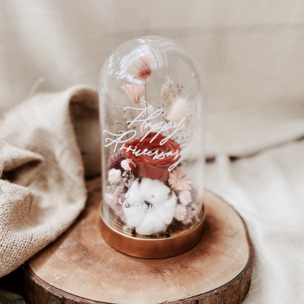 Eternal Belle Glass Dome (Single Rose) / Preserved Flowers in Glass Dome / Eternal Roses