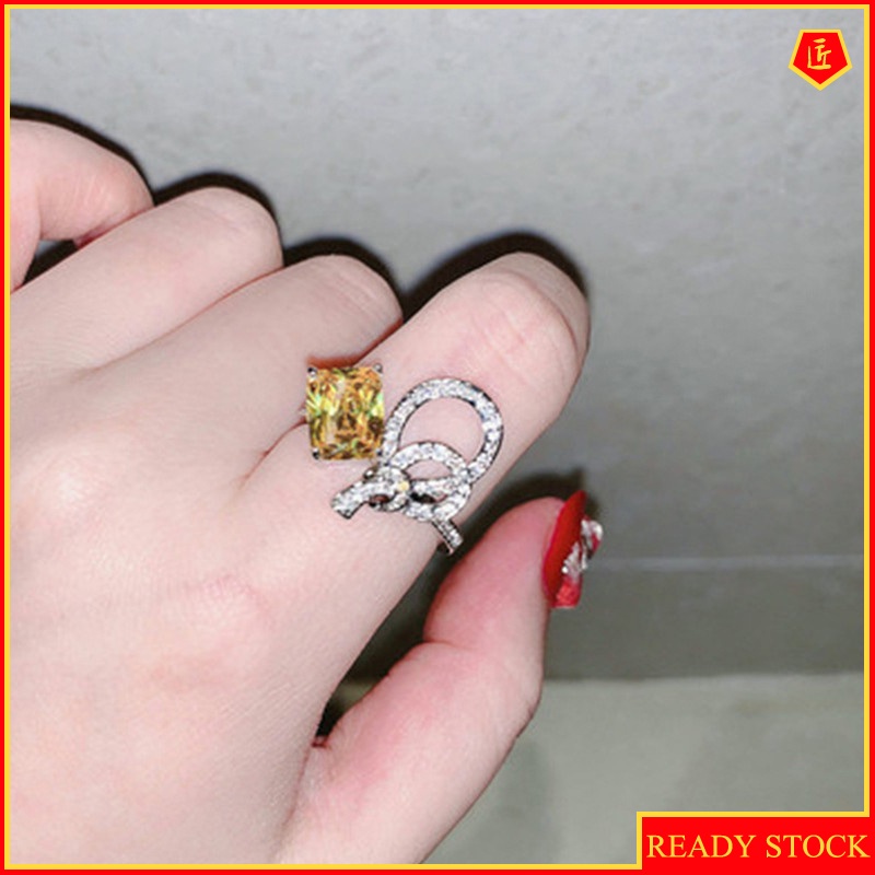 [Ready Stock]Luxury Yellow Diamond Bow Opening Ring