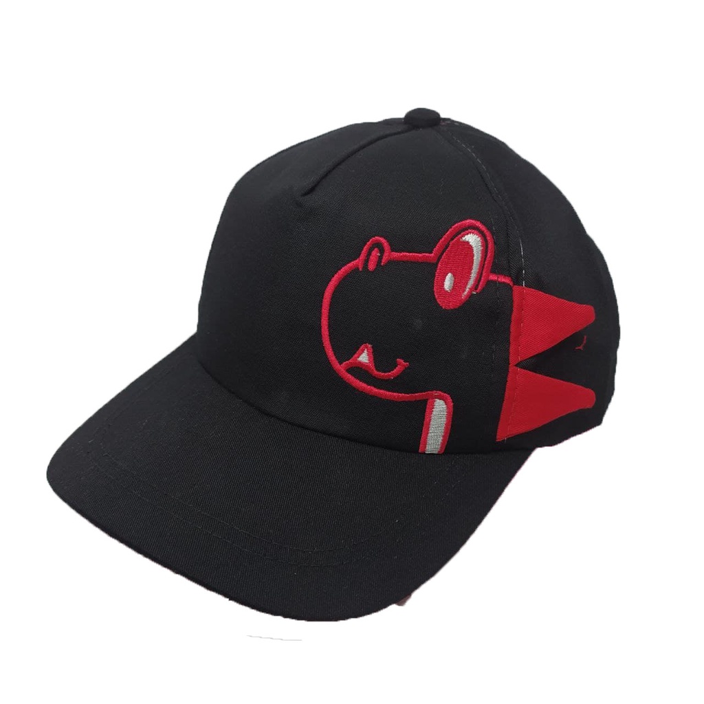 TOPI ANAK DINO KARAKTER DINOSAURUS BORDIR NAMA TULISAN-HITAM