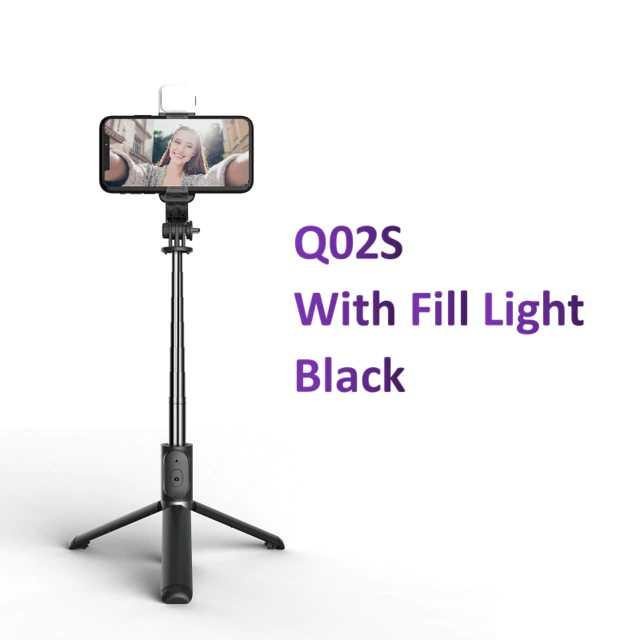 Tongsis Tripod Bluetooth Shutter with LED Light - QO2S - Black