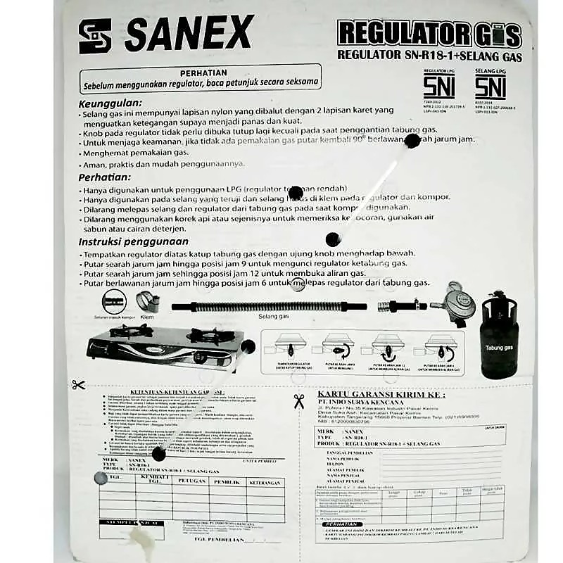 Paket Selang Gas 1,8 Meter + Regulator Sanex SN-R18-1 FREE 2 KLEM