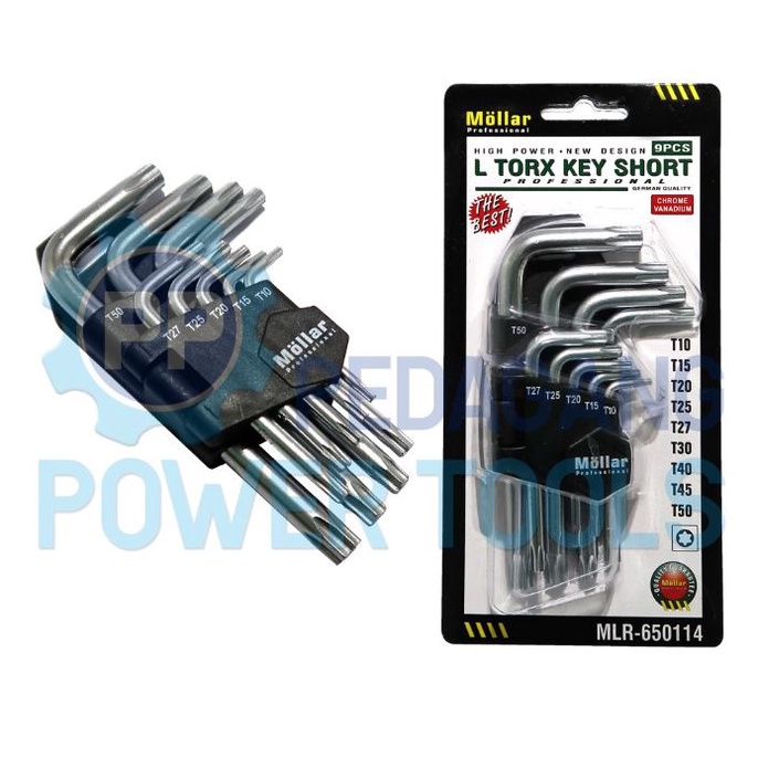 MOLLAR KUNCI L SET PENDEK 9 PCS BINTANG SHORT TORX HEX KEY T10-T50 114