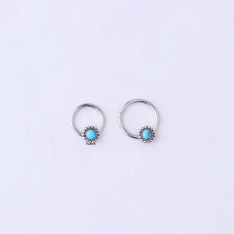 1pc Anting Hoop Tindik Hidung Bahan Stainless Steel Dengan Turquoise