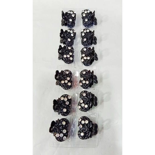 Jepit poni besi hitam permata kecili 12 pcs grosirgrosir