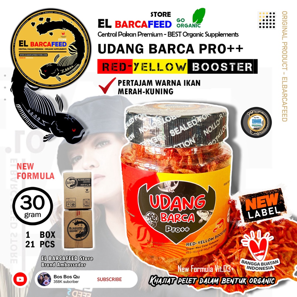 UDANG BARCA Pro++ [SUPER RED-YELLOW COLOR ENHANCER] UDANG KERING 30 gr  - Pakan Pelet Ikan Channa, Koki, Arwana, Louhan, Koi &amp; ikan hias lainnya