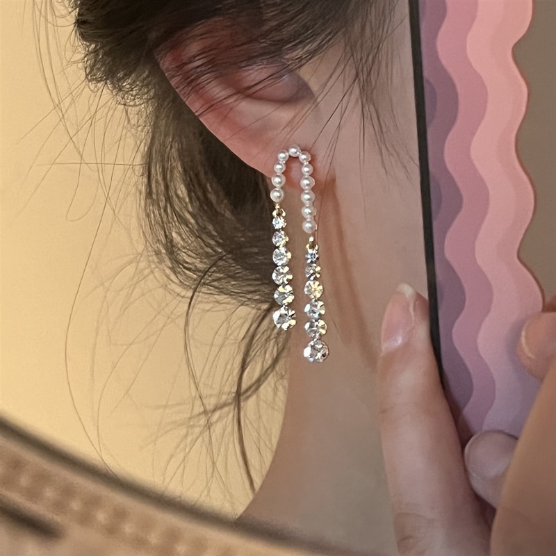 Anting Panjang Hias Mutiara Zirkon Gaya Retro Untuk Wanita