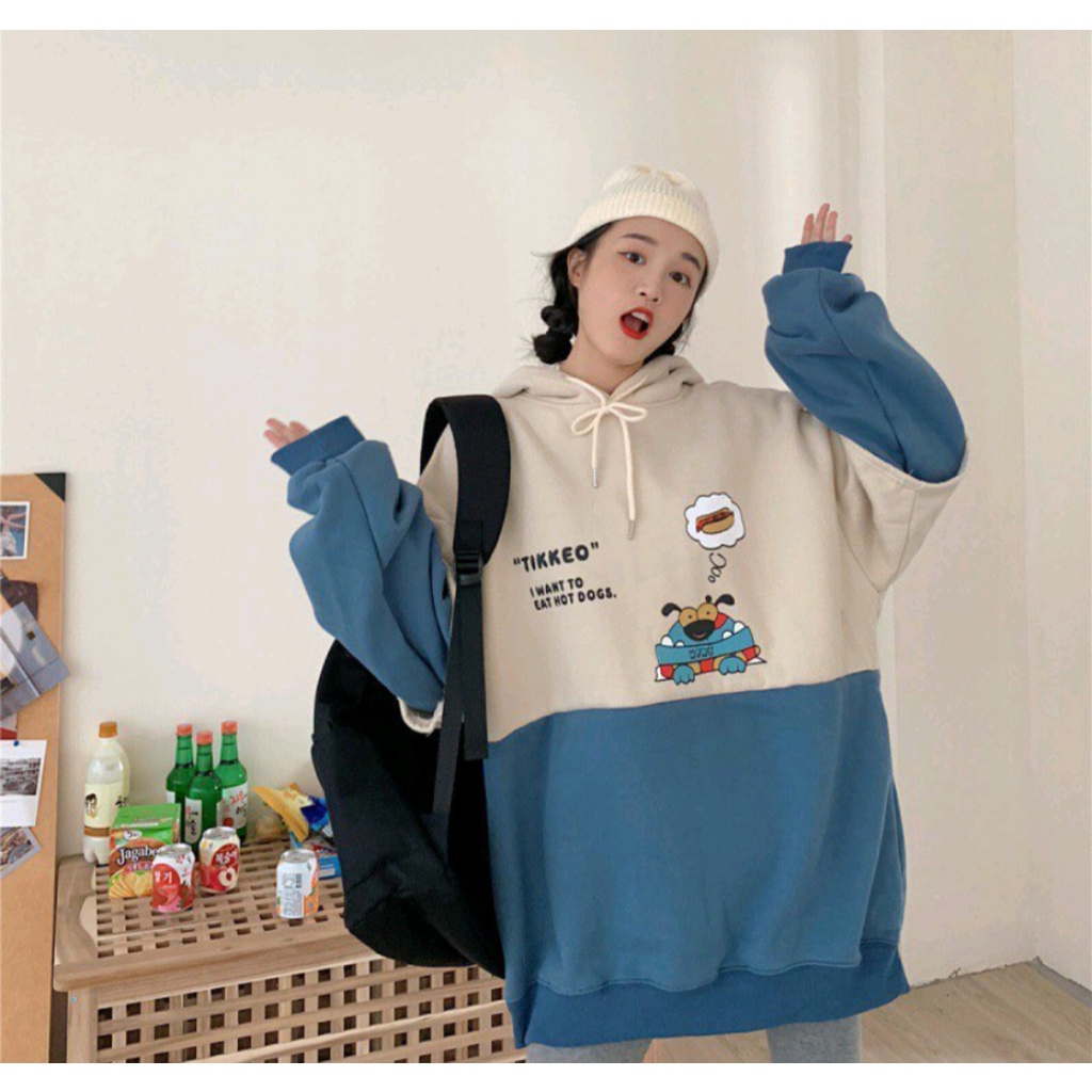 TIKKEO TWO COLOR HOODIE SWEATER HOODIE OVERSIZE WANITA