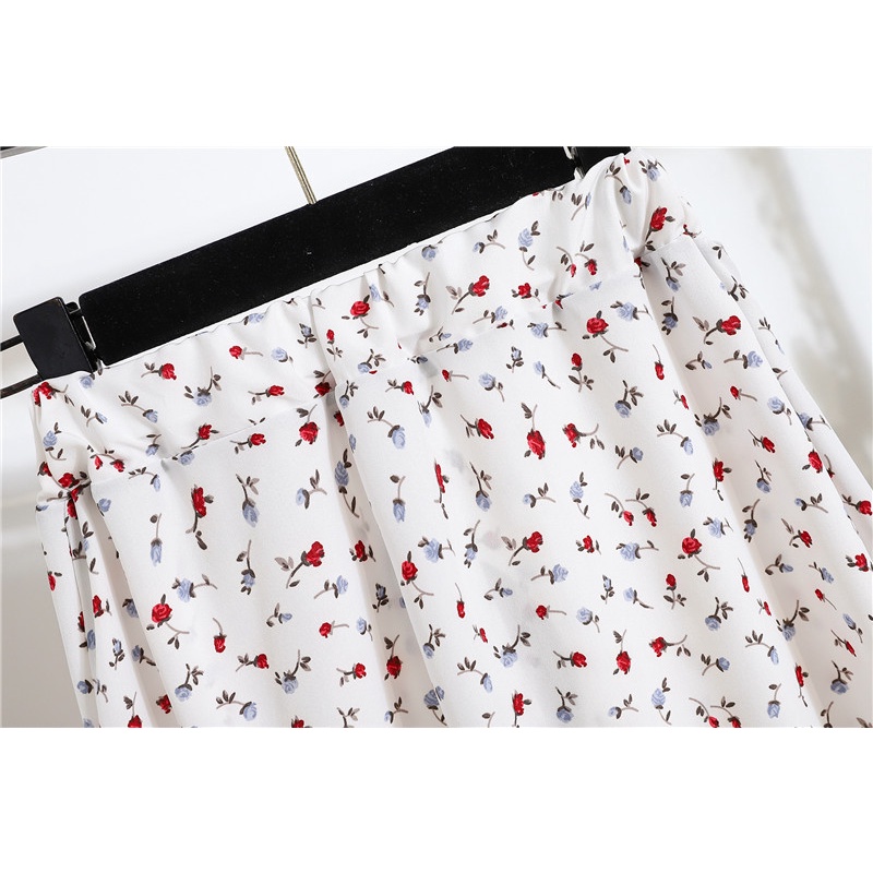 Rok Midi Wanita Model Longgar Pinggang Karet Motif Bunga