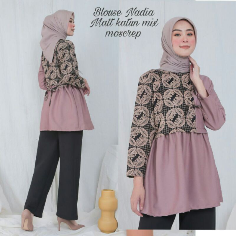 tey-17 Batik wanita ASJ SA HRB026 Kenongo Kemeja Tosca Pendek-Kawung besar akh