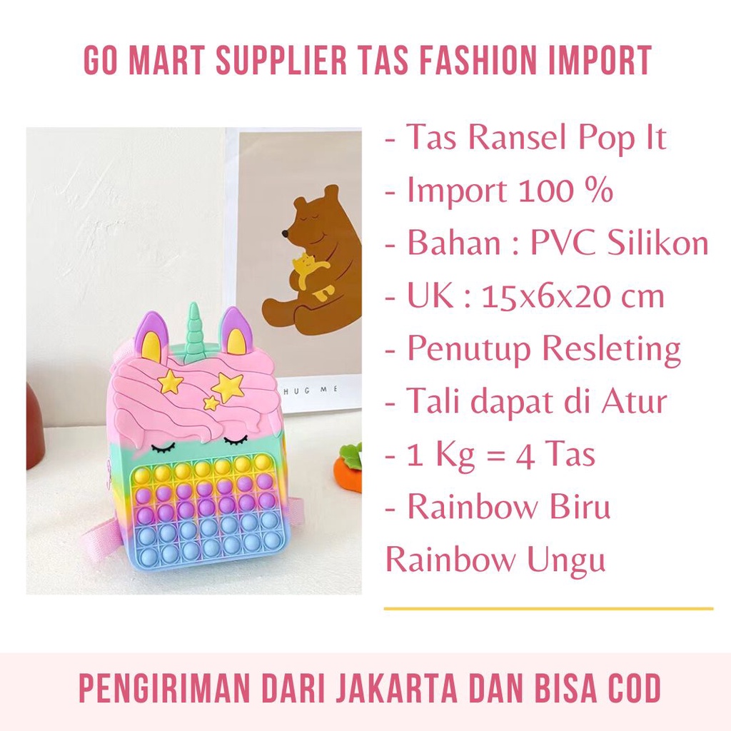 GOMART - Tas Ransel Pop It Unicorn Jumbo - Tas Ransel Sekolah Anak Karakter Unicorn Lucu - Tas Pop it Jumbo Model Terbaru - BK19