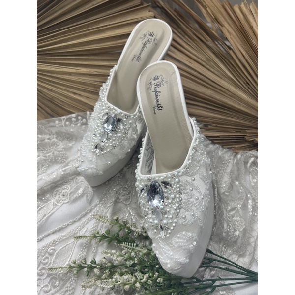 sepatu wanita wedding  syekinah putih 12cm tahu