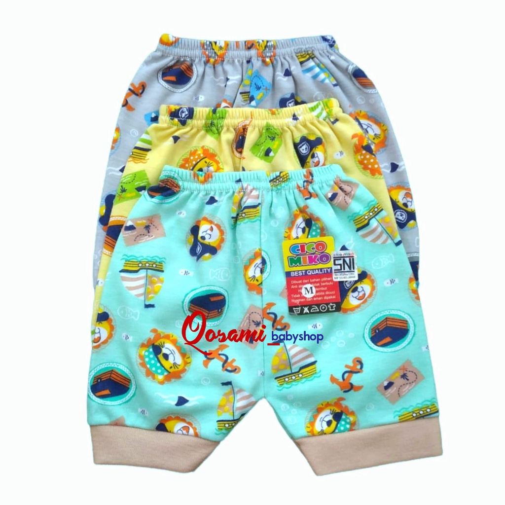 CIKO MIKO 3 pcs Celana Pendek Bayi Motif Uk M, L SNI