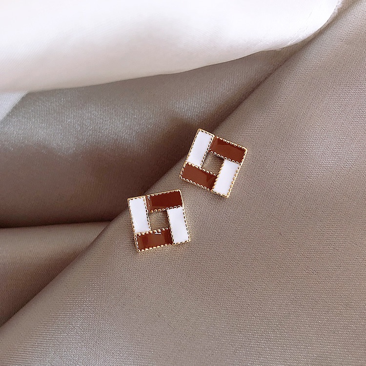 Korea anting-anting kecil square stud anting Sterling anting-anting Perak Anting-Anting/pin temperam