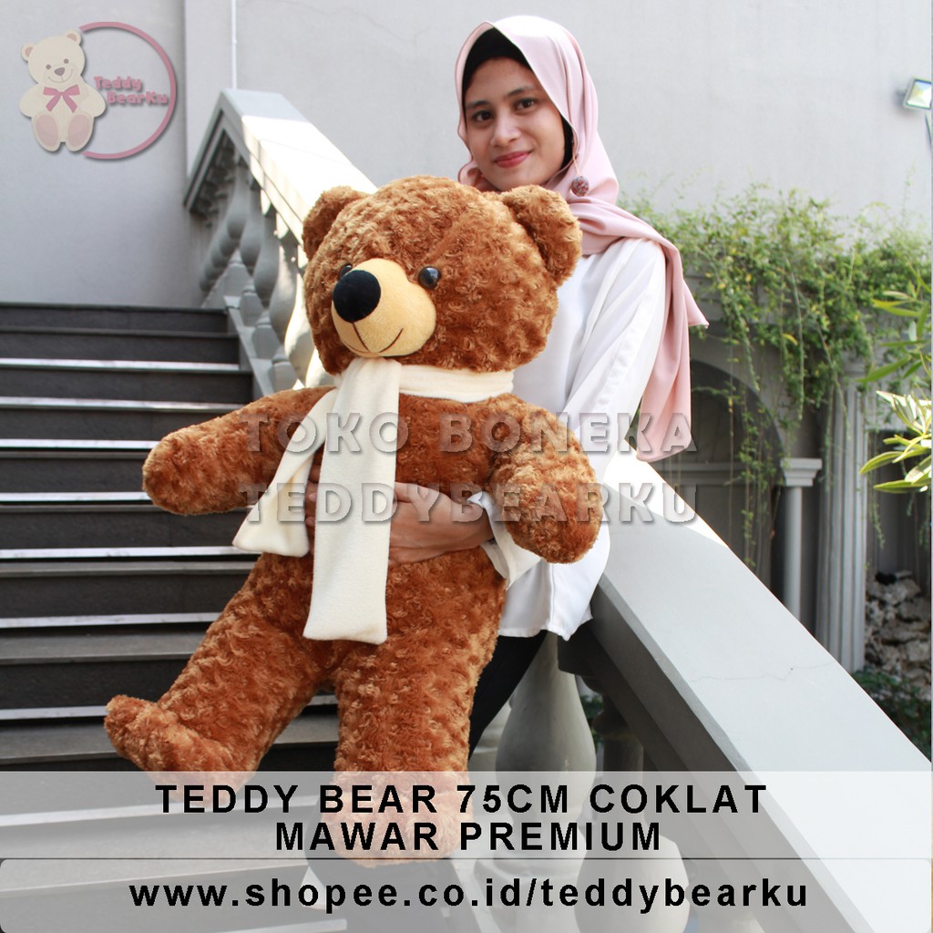 Boneka Teddy Bear XL 75CM Mawar Premium + Syal (Langka)