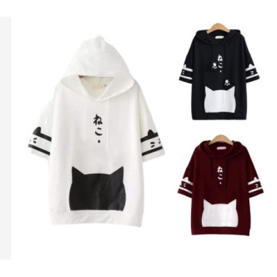 Koreanfashion Sweater Wanita Hoodie JAPANESE CAT Ptinting - Fit L