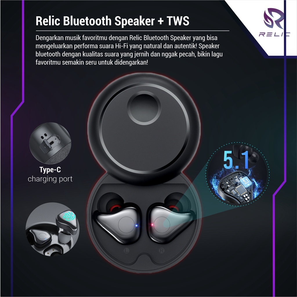 Speaker Bluetooth Relic Dengan TWS Super Bass Pengeras Suara Perangat Audio Premium Termurah