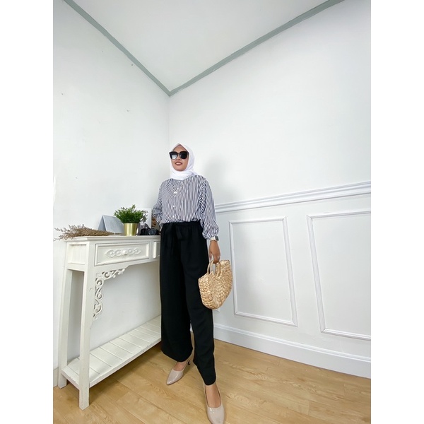 DEFIA SET SETELAN WANITA PAKAIAN CEWEK CEWE ONE SET STRIPE