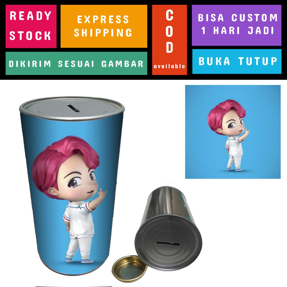 [READY STOCK] Celengan Kaleng Korean Kpop Buka Tutup Murah - BTS BT21 Karakter - JUNKOOK