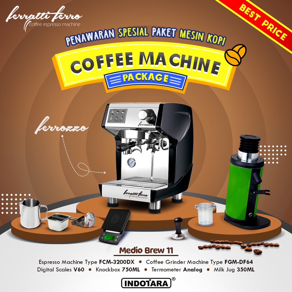 Paket Mesin Kopi Ferratti Ferro - Ferrozzo - Medio Brew 11 - 12