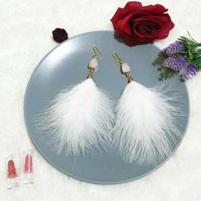 Aksesoris muslim wanita anting hijab tusuk bulu Fluffy puff