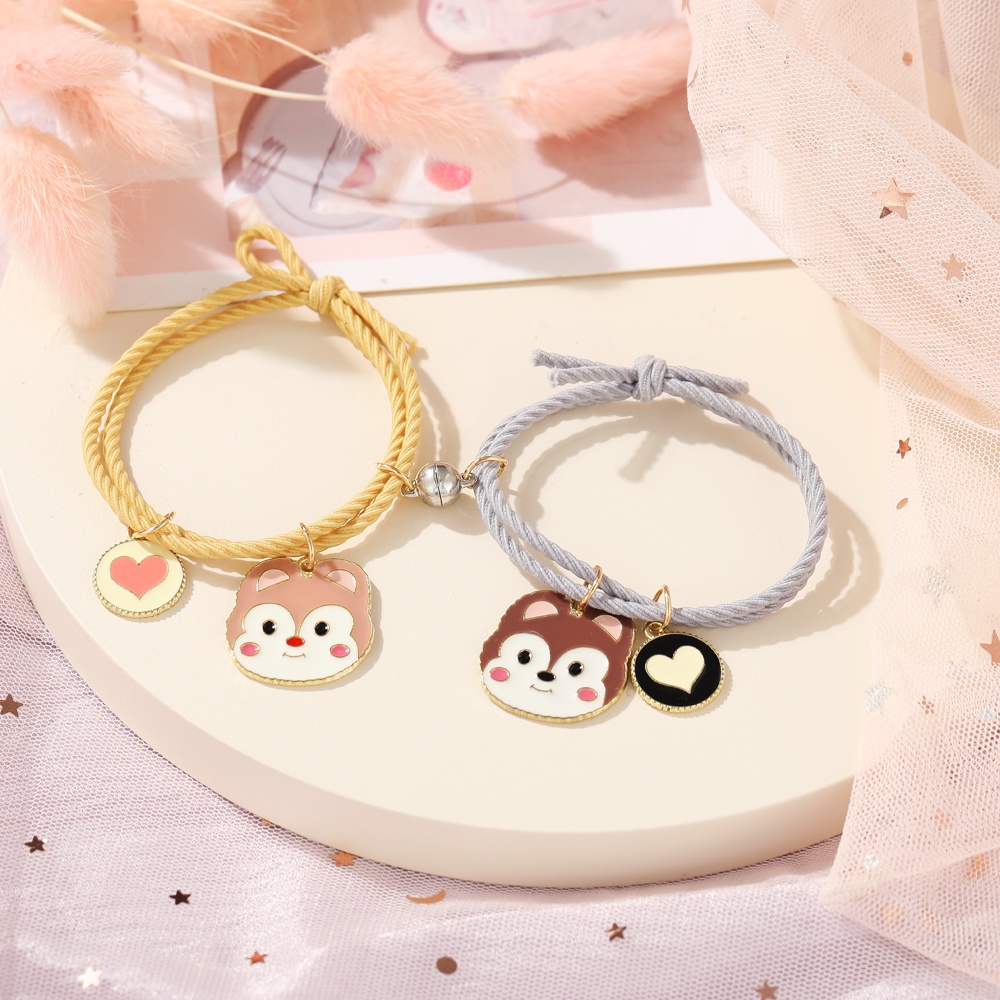 IFYOU 2Pcs Fashion Cartoon Couple Magnetic Bracelet Cute Sweet Pendant Bracelet Lover Love Gifts Jewelry Accessories