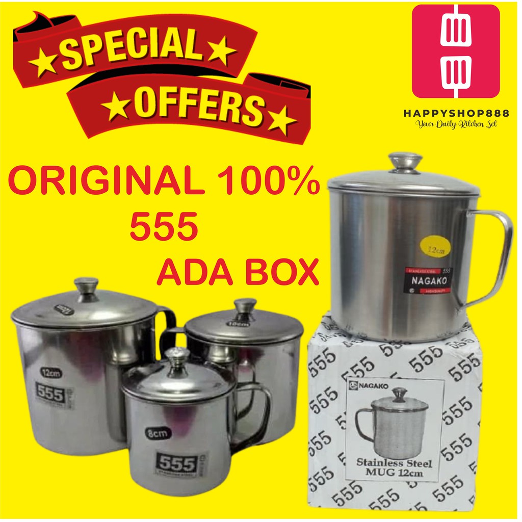 10CM Gelas / Cangkir / Mug Stainless Steel 10 CM Tebal Original Rosh 555 / Import Italy Asli