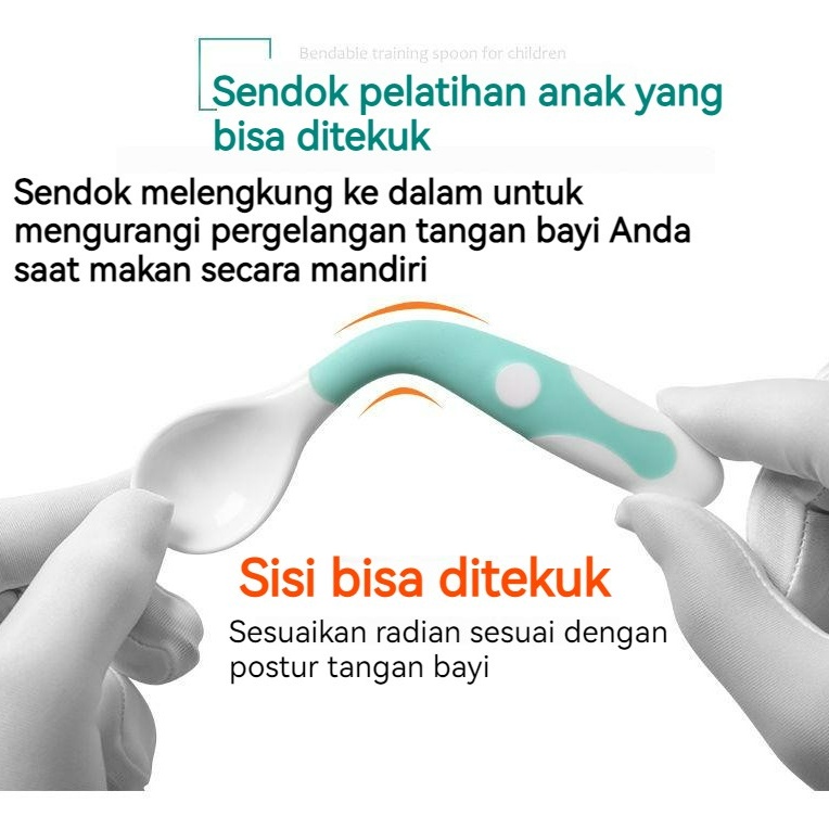 Set Sendok Garpu Lengkung 360° Bengkok Bahan Silikon Set Sendok Garpu BPA FREE Sendok Bisa Ditekuk Untuk Bayi  Baby Spoon Fork Peralatan Makan Bayi Aman