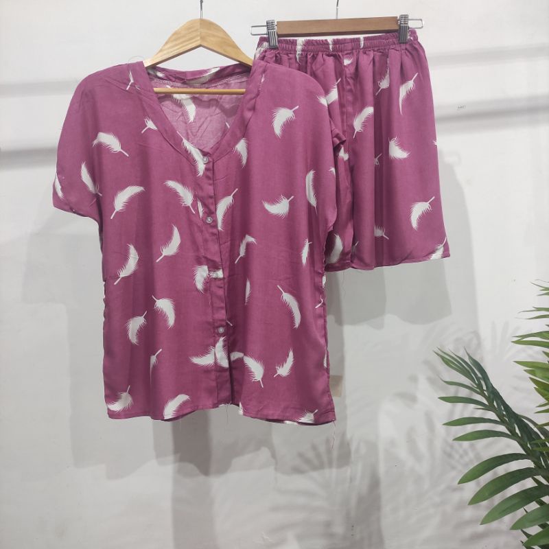 PIYAMA KANCING PENDEK HITS PIYAMA KANCING BUSUI | PIYAMA RAYON | HOMEWEAR-PD NK 48