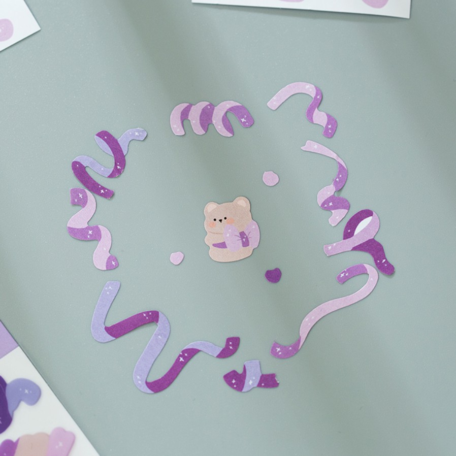 

lilac bear ribbon deco sticker set