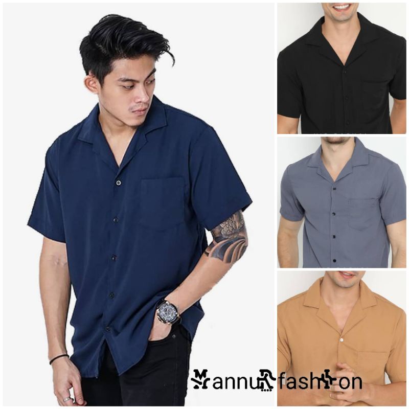 BASIC COLOUR SHIRT - Kemeja Polos Casual Lengan Pendek Kasual Pria