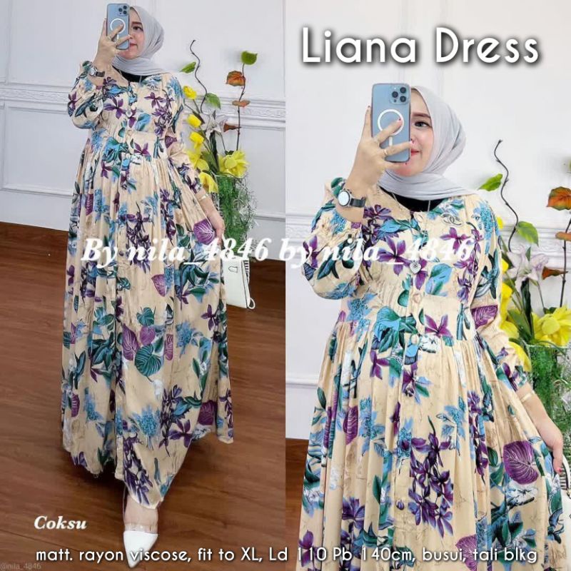 Baju Gamis Wanita Rayon Viscose Motif Daun Bunga Terbaru