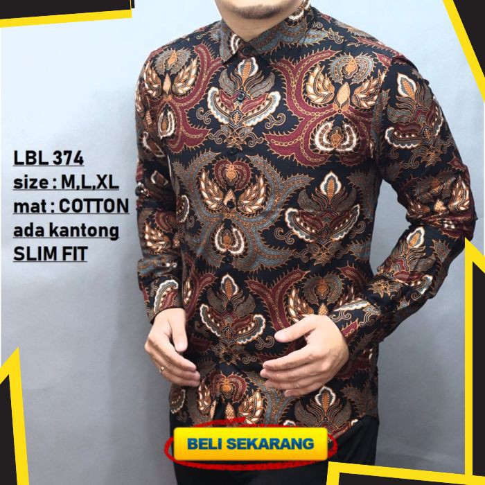 KEMEJA BATIK PRIA SLIM FIT LENGAN PANJANG BAJU BATIK PRIA SLIMFIT MODERN KEREN LBL374