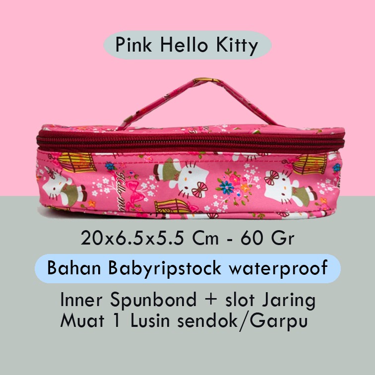 Tas Sendok Mini Motif Wadah Sendok Garpu Pouch Sendok Tempat Alat Makan Set Travel Multifungsi Murah