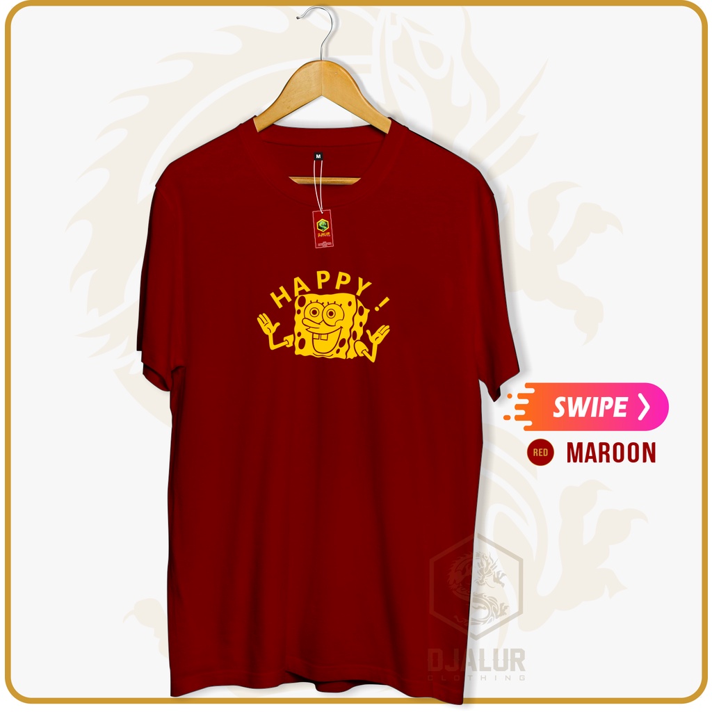Kaos Spongebob Happy Kaos Animasi Plastisol Cotton Combed 30s Djalur Clothing