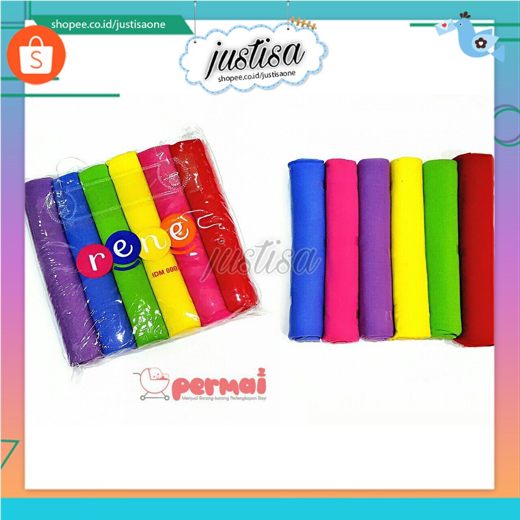 Promo !! SALE !! Bedong Bayi Polos Rainbow Rene Isi 6's- Bedong bayi kaos Murah