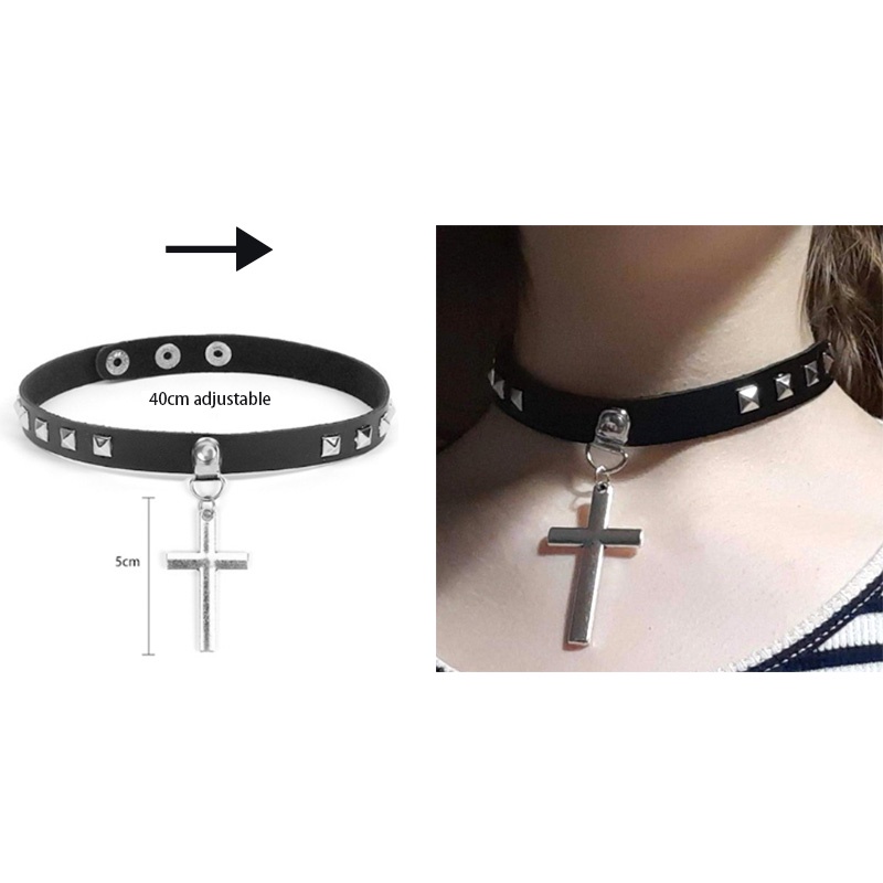 Kalung Choker Bahan Kulit Bentuk Bulat Gaya Gothic Punk Vintage Untuk Pria Dan Wanita