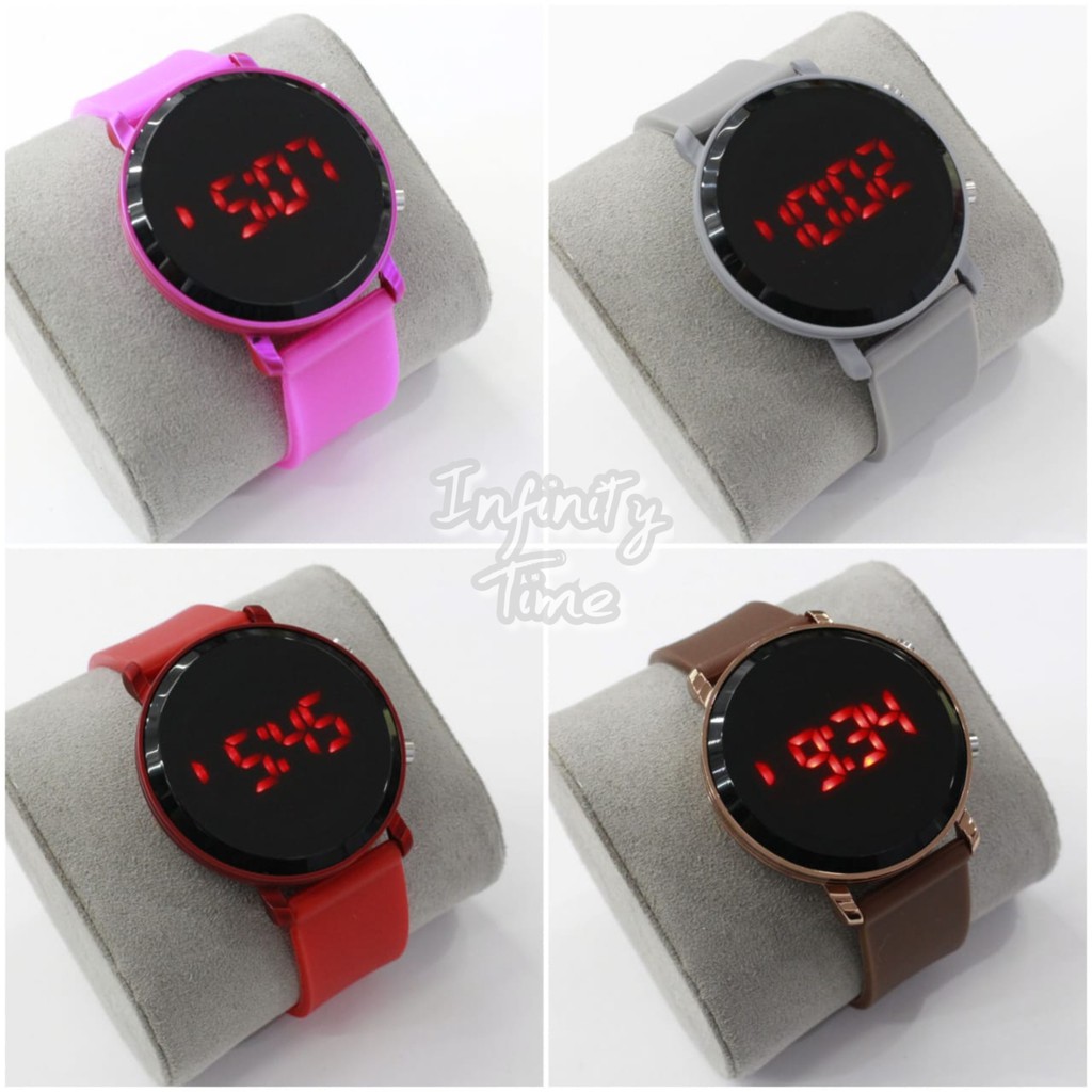 Jam Tangan Led Watch Bulat Cewek Cowok Digital Strap Rubber