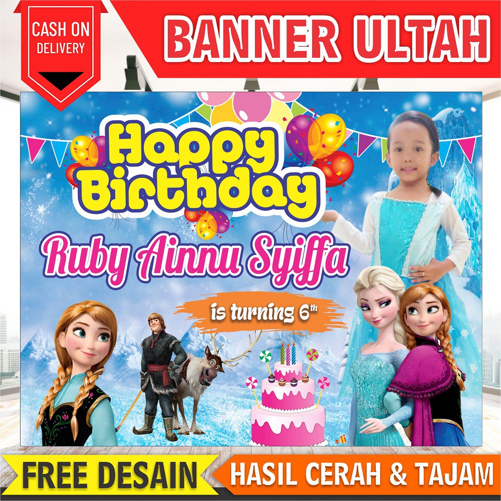 Cetak Spanduk / Banner / Backdrop Ulang Tahun tema Hello Kitty Free Design
