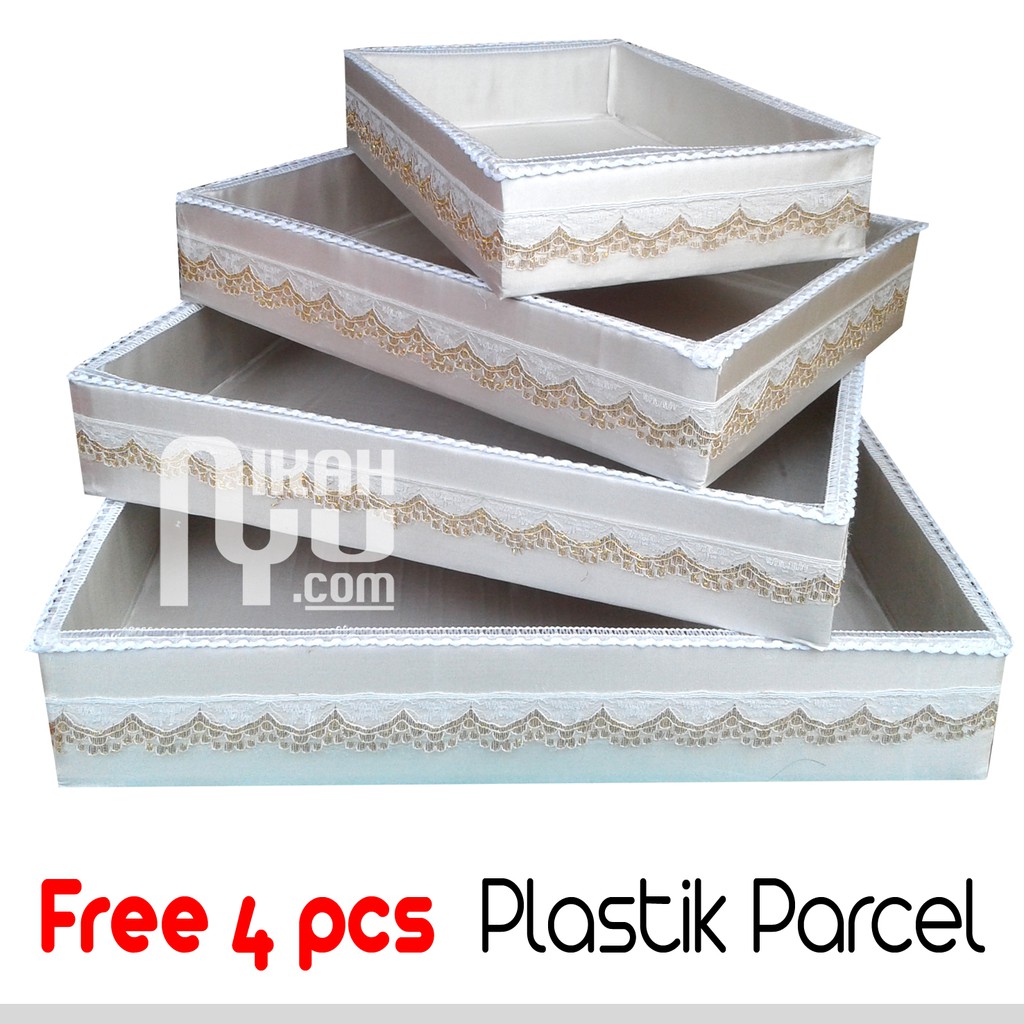 

Kotak Hantaran Seserahan Warna Putih Tulang Isi 4 Harga Murah Gratis 4 pcs Plastik Parcel