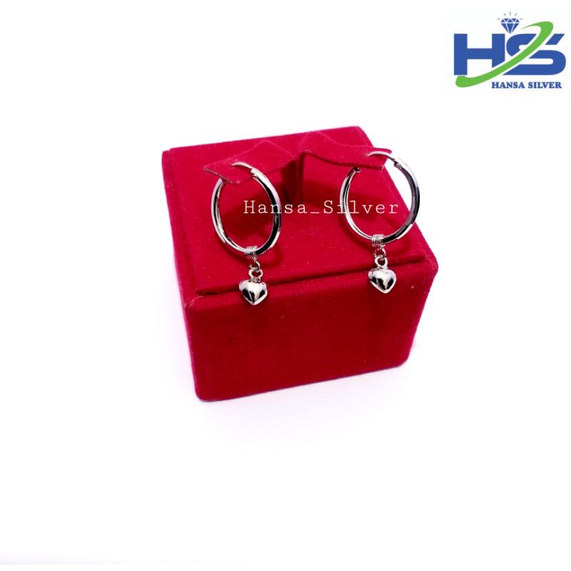 Anting Perak Asli Silver 925 Lapis Emas Putih Model Ring Bulat Polos Gantungan Permata Dan Love - Anting Wanita Anti Karat