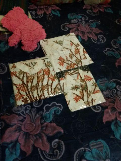 Baju Batik Couple Keluarga Motif Bambu Putih