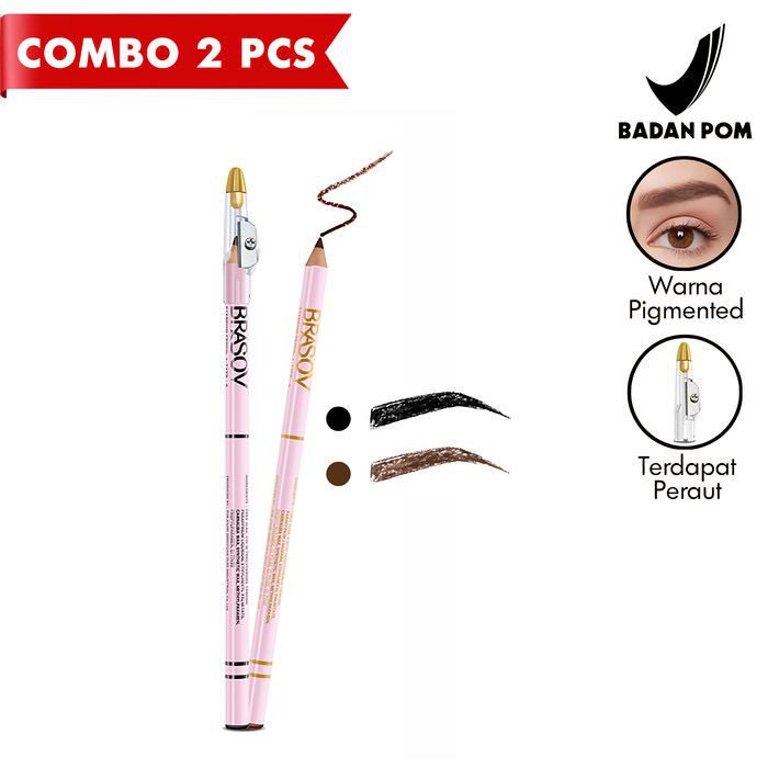 Brasov Pensil alis 2in1 Warna Hitam &amp; Cokelat 2,5gr