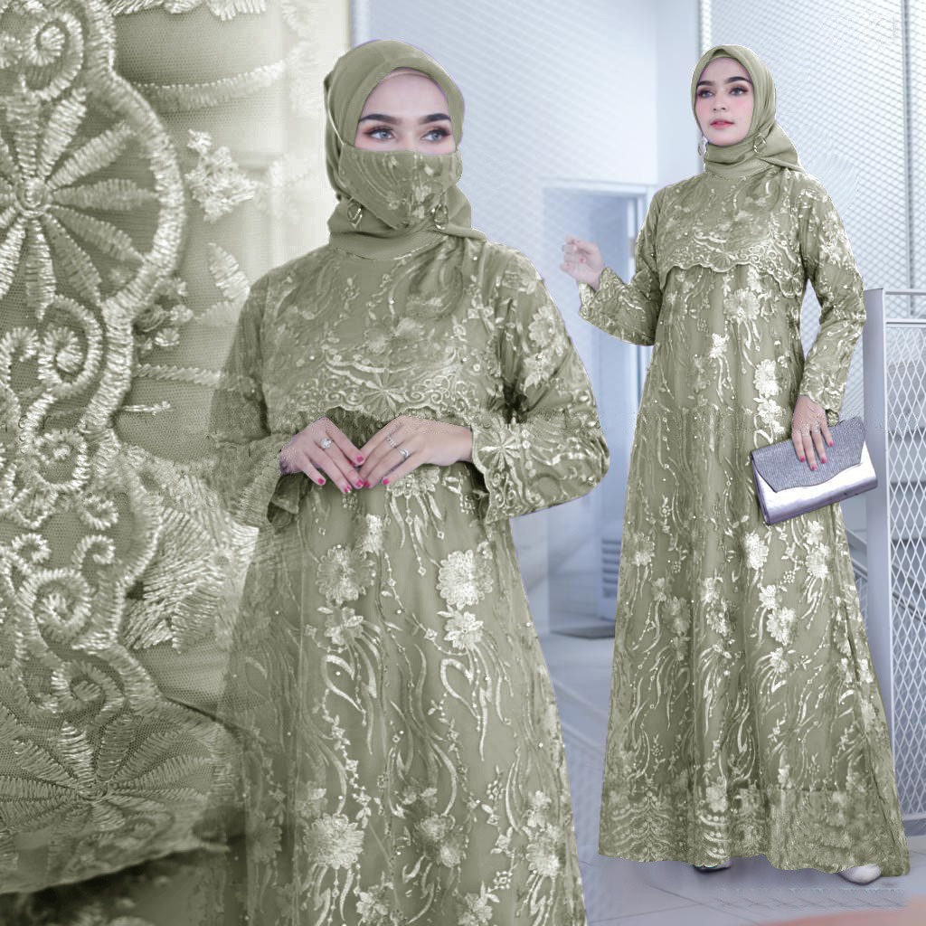 SONAYA (NEW PRODUCT) Gamis Brukat Full Pesta Tile Maxi Dress Muslim Wanita Premium Kondangan Size M, L , XL, XXL, XXXL Ukuran JUMBO