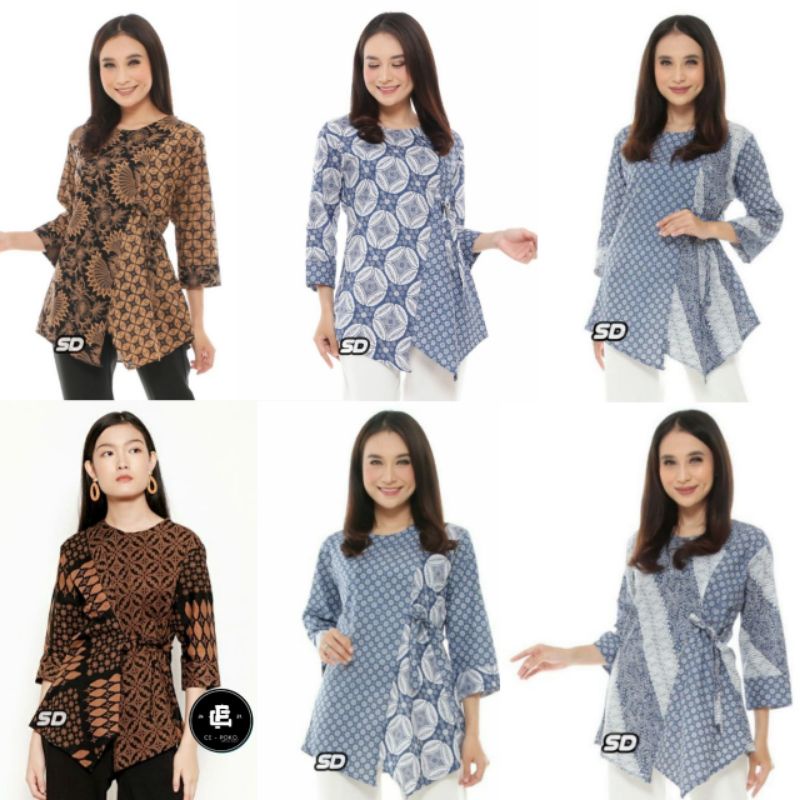 Baju Batik wanita ASJ SA HRB026 Kenongo Kemeja Pendek | Atasan Batik Wanita Modern Monalisa Genes