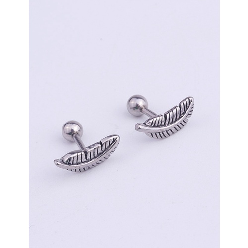 LRC Anting Tusuk Fashion Feather Flower Stainless Steel Earrings (1pcs) V49211