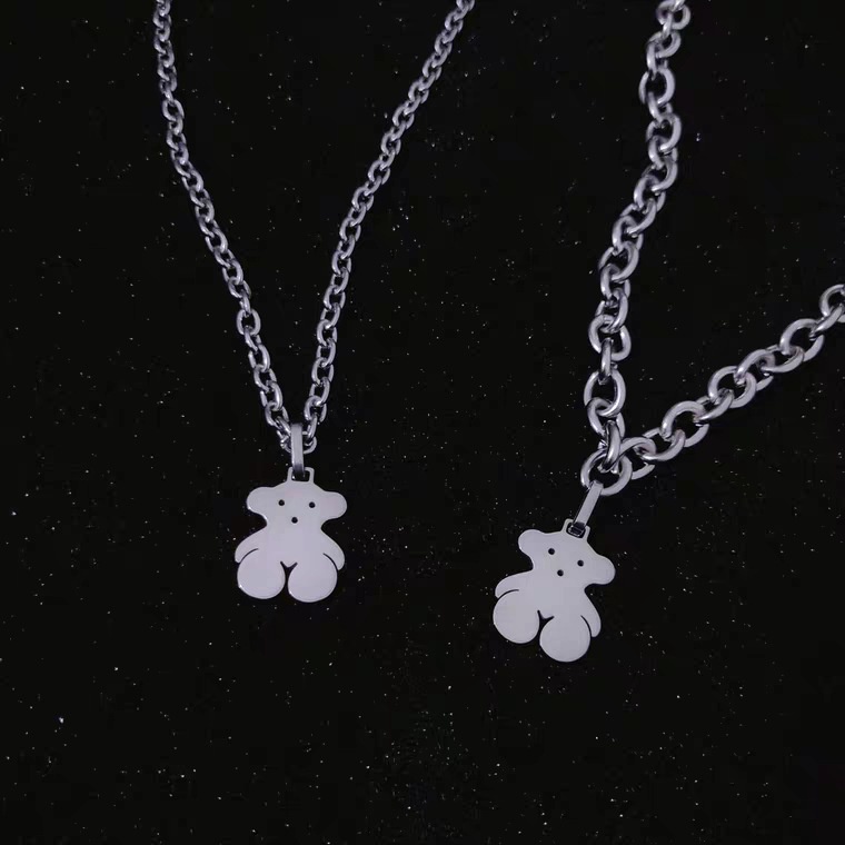 Korea ins Keren hip hop Bumi Beruang Kalung WANITA baja titanium kalung trendi Eropa dan Amerika lio