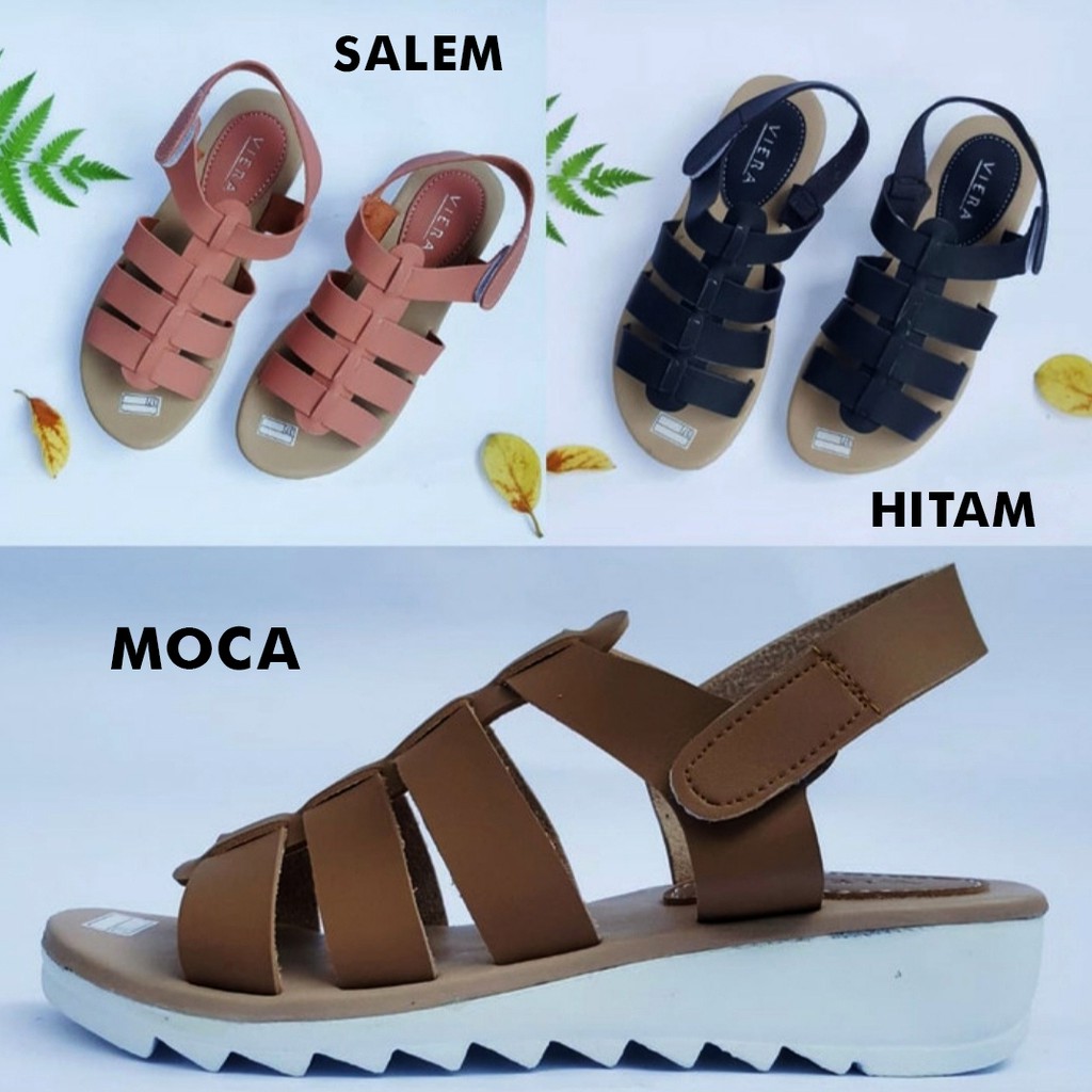 SANDAL WANITA HAK 3CM || STRIP TIGA CEWE KERONJO KULIT